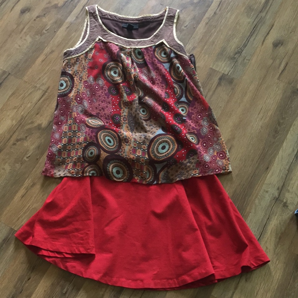 BCX PRINT TANK WITH RED SKATER SKIRT